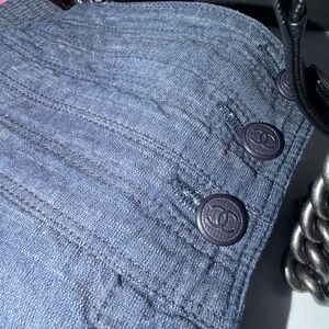 Authentic CHANEL Blue Skirt Cotton 
Fits on smaller side for a 40